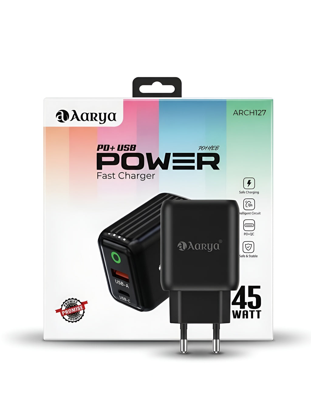 Aarya ARCH127 45W Fast Charger | PD+USB | 1 Year Warranty