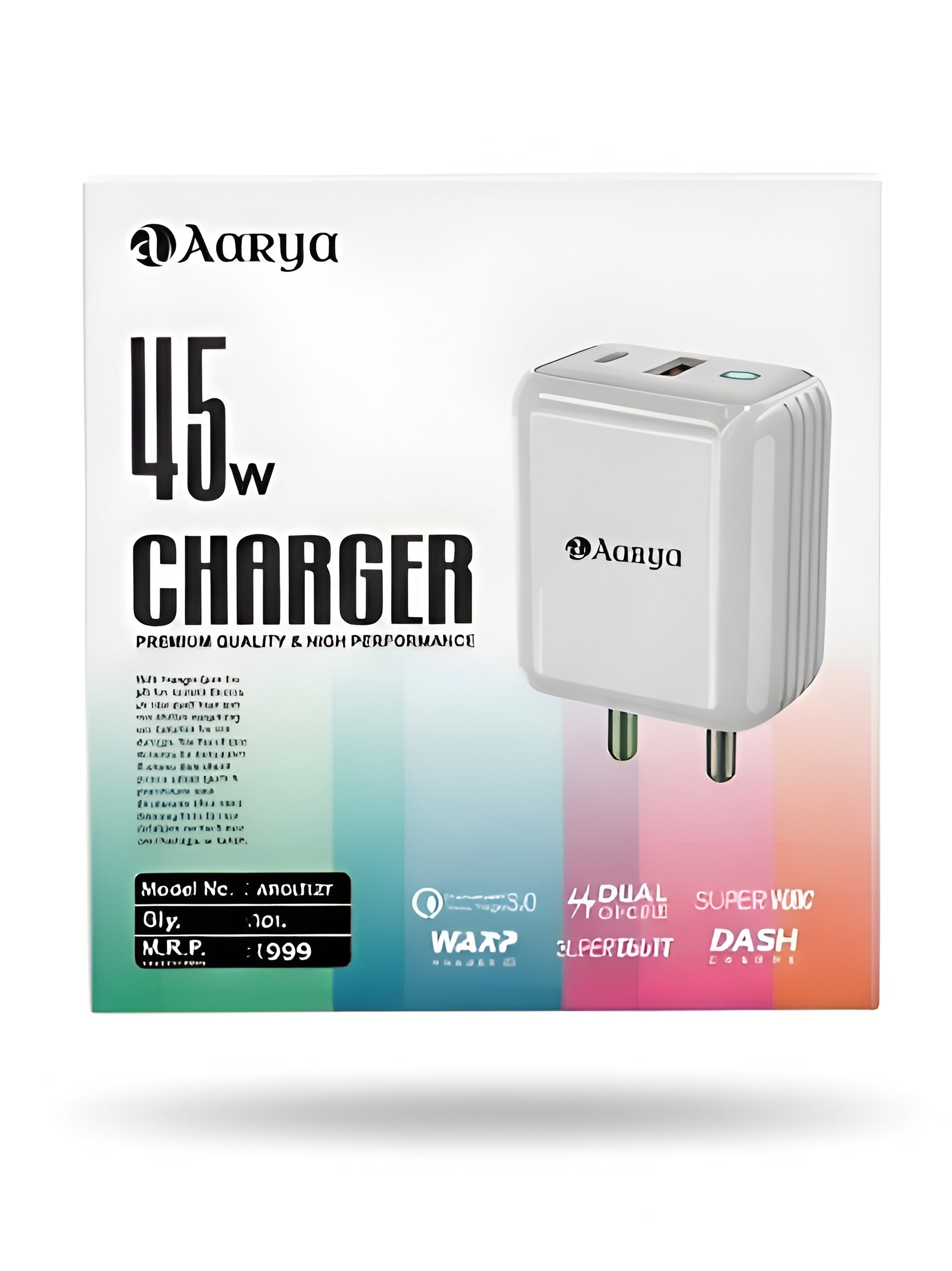 Aarya ARCH127 45W Fast Charger | PD+USB | 1 Year Warranty