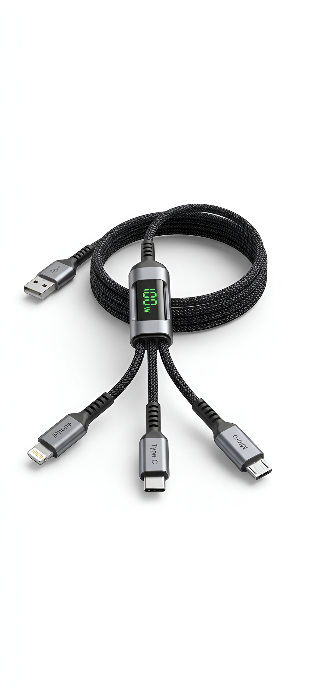 100W 3-in-1 Fast Charging Data Cable with LED Display
