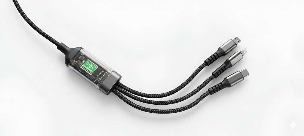 100W 3-in-1 Fast Charging Data Cable with LED Display
