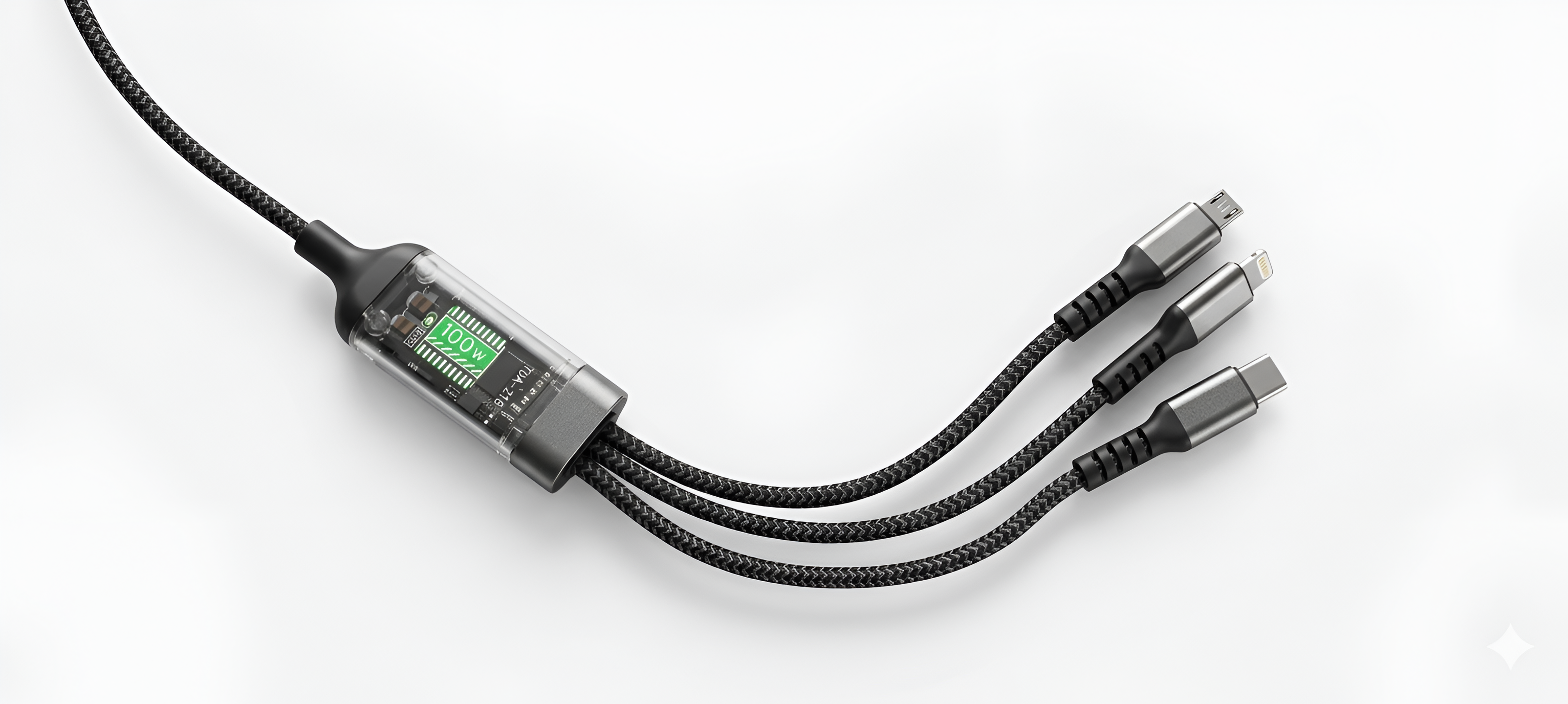 100W 3-in-1 Fast Charging Data Cable with LED Display